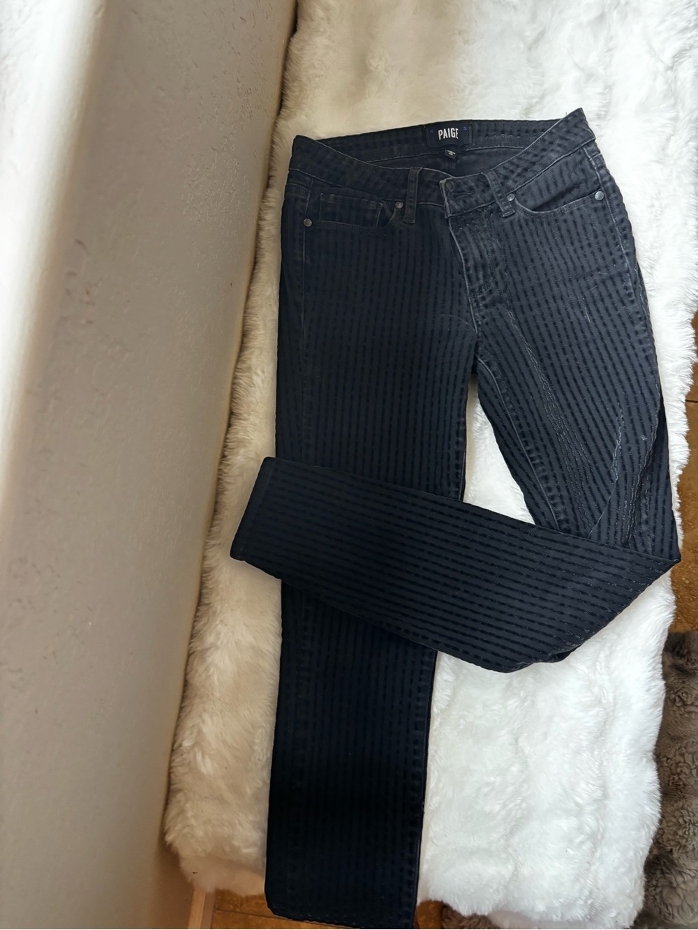 PAIGE Black Striped Skinny Jeans